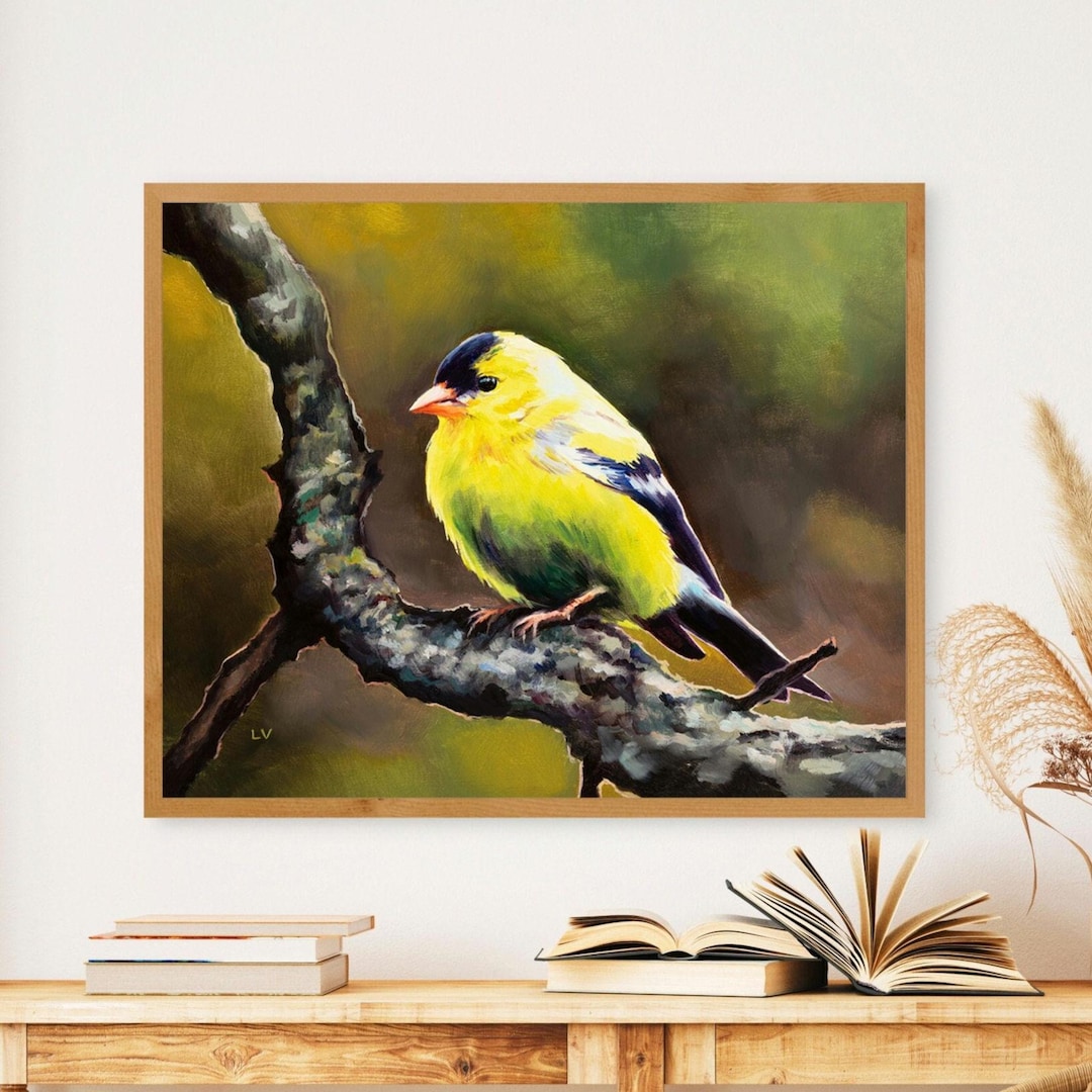 American Goldfinch Art PRINT, Small Yellow Bird Painting, North America ...
