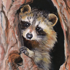 Dipinto ad olio di un simpatico procione, arte ORIGINALE di un procione del bosco, piccolo dipinto di un animale con cornice, regalo di un procione per la decorazione della camera da letto dei bambini, regalo per gli amanti della natura