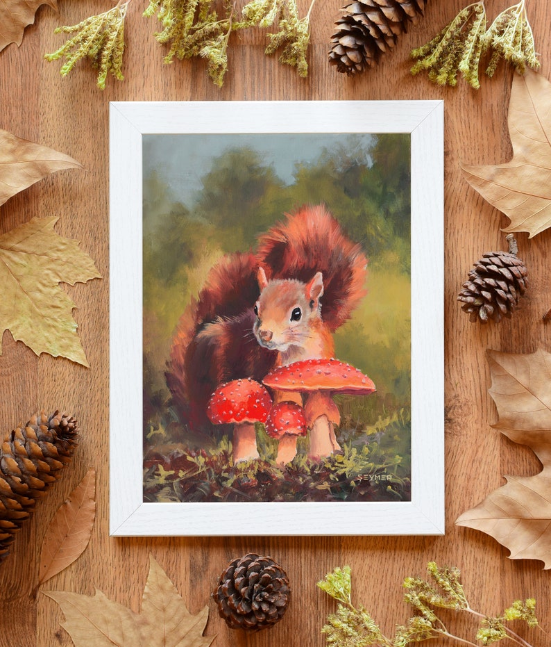 Squirrel painting for cottagecore decor bedroom Fall Etsy