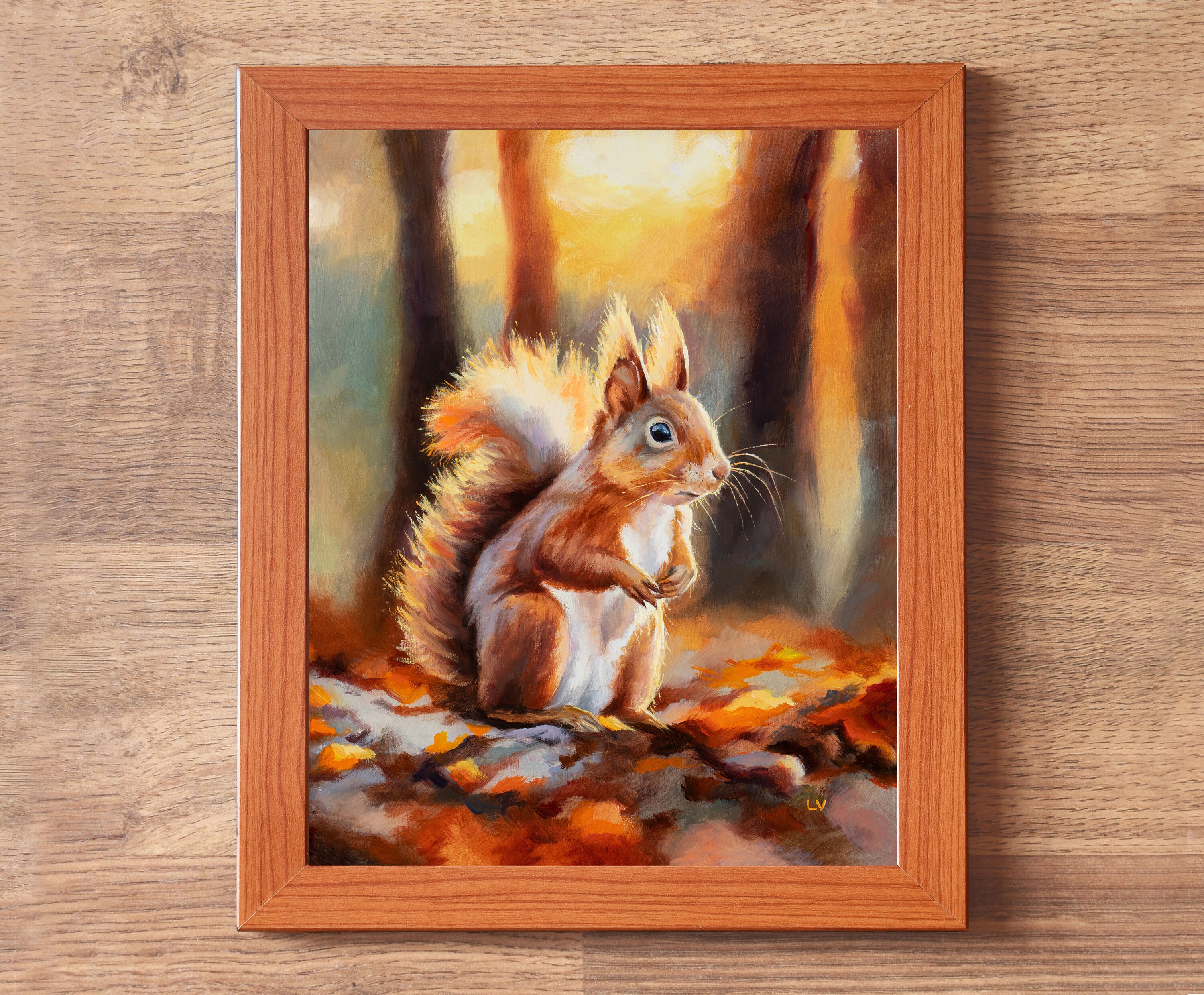 Red Squirrel Oil Painting ORIGINAL, Small Forest Animal Artwork