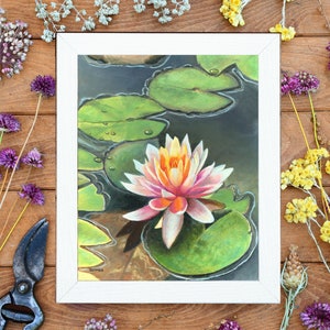 Lotus flower ORIGINAL painting. Water lilies artwork, Nenuphar plants water oil painting, Lily wall art, Pond landscape, Pink flowers water