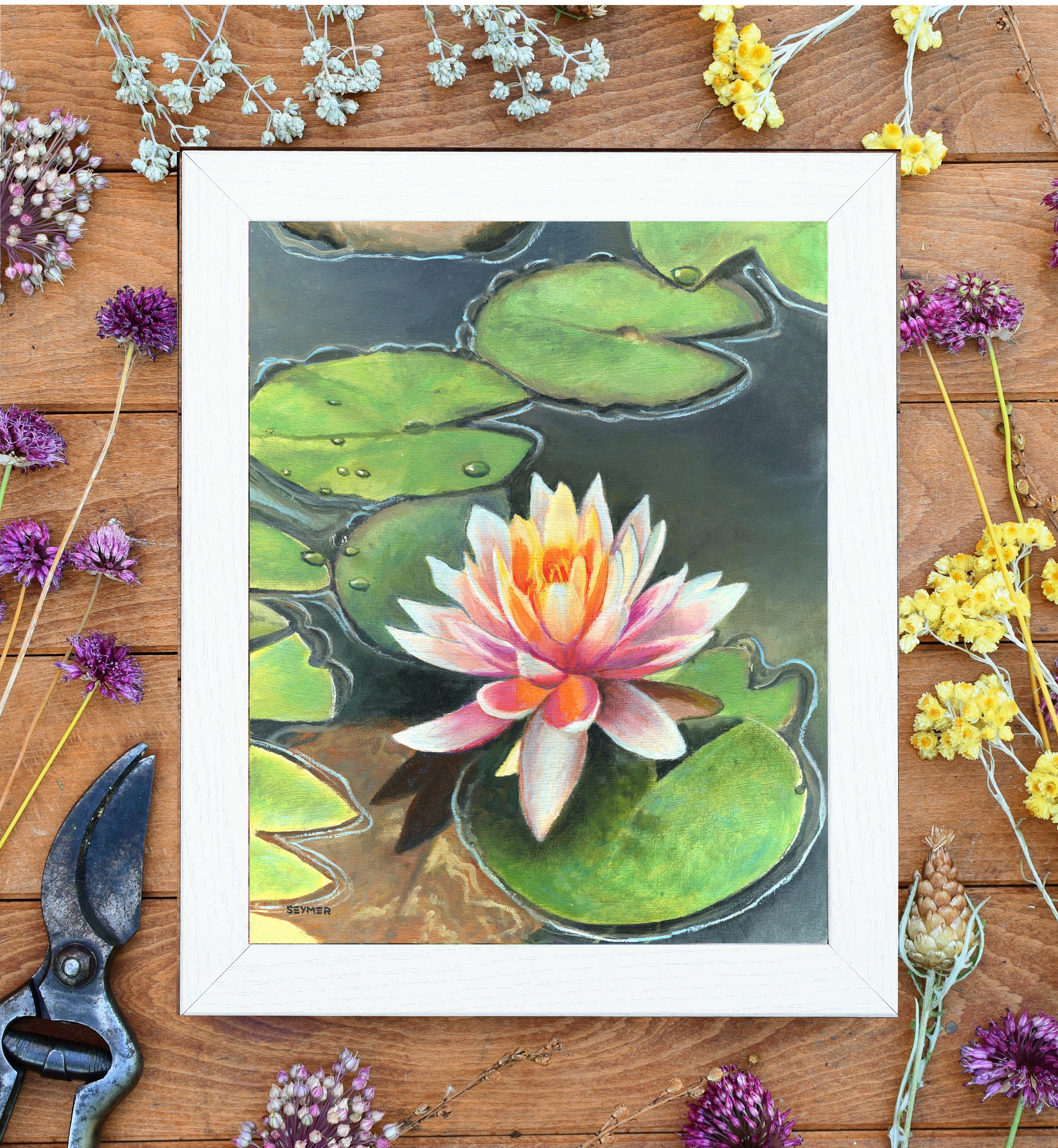 Lotus Flower ORIGINAL Painting. Water Lilies Artwork Nenuphar