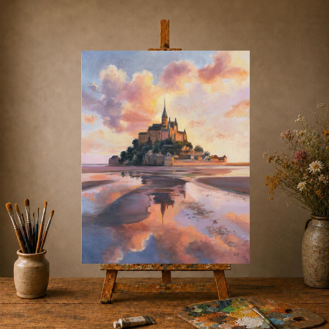 Mont Saint-michel ORIGINAL Painting, Historic Abbey Northern