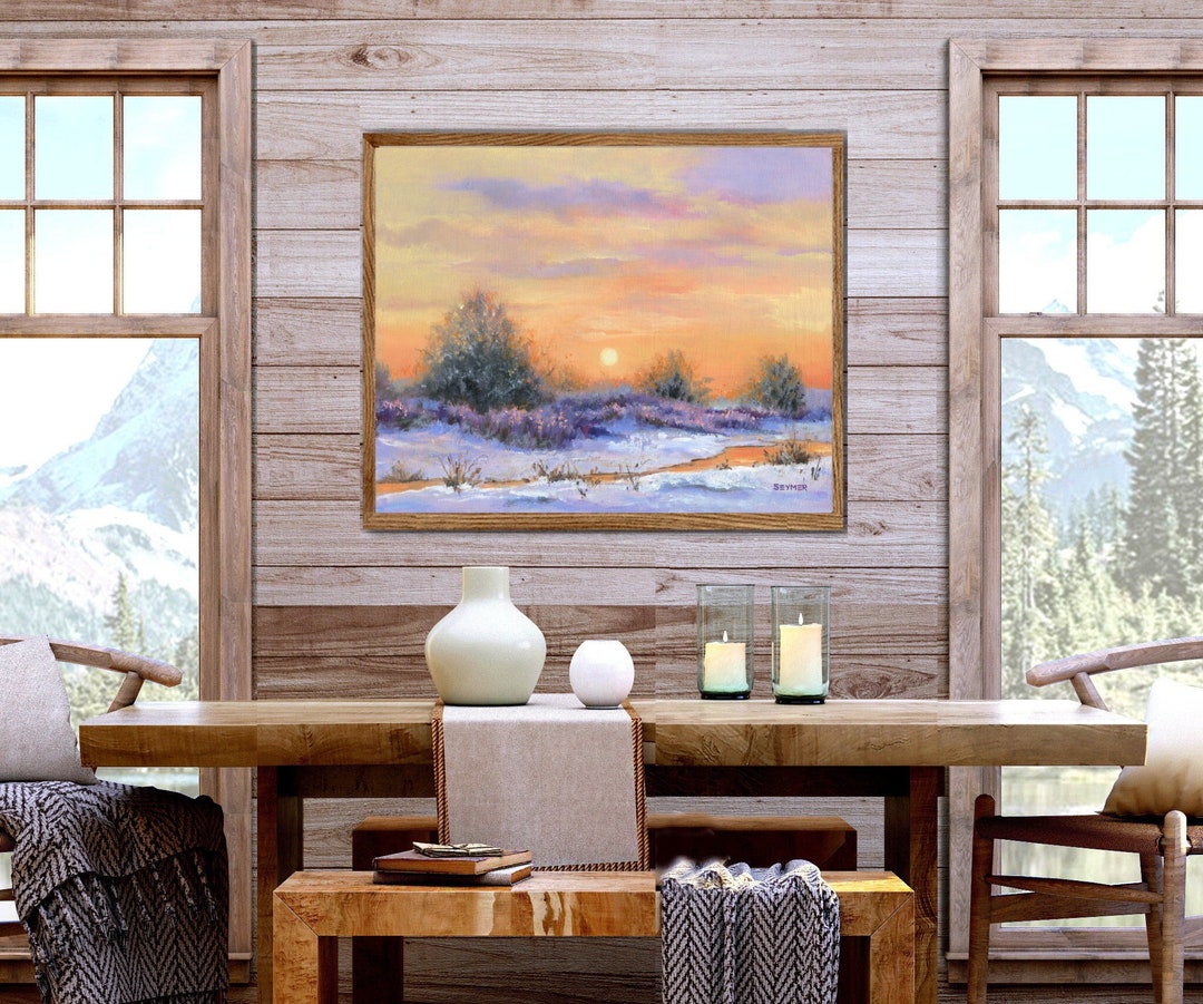 Snowy Landscape Art PRINT, Christmas Print, Vintage Winter Scene Trees ...