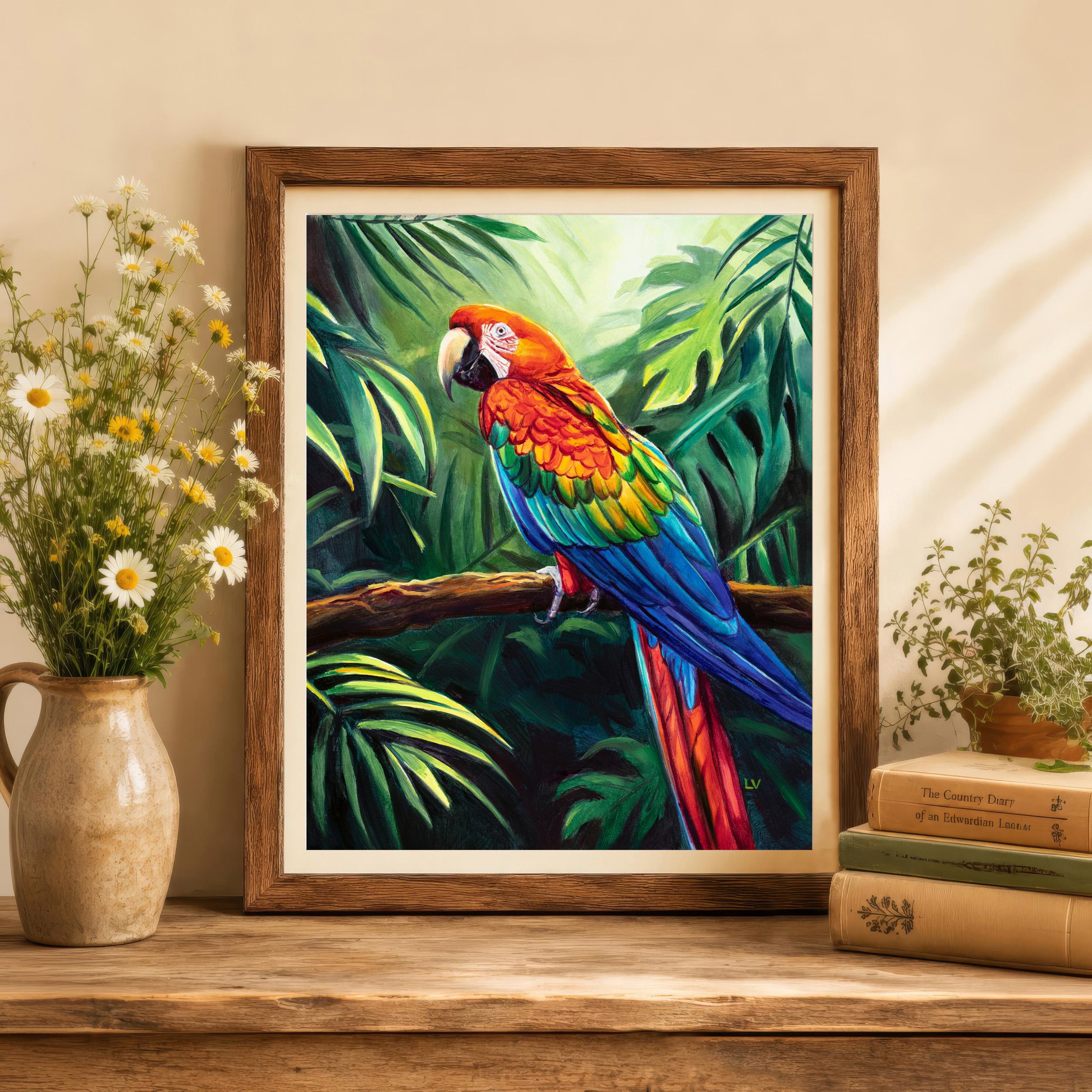 Scarlet Macaw Painting PRINT, Red Parrot Bird Poster, Rainforest