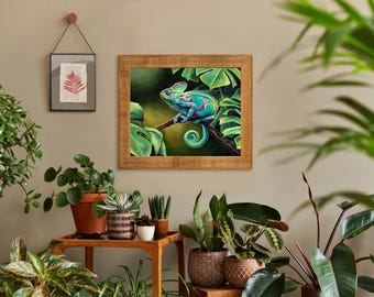 Chameleon painting ORIGINAL, Realistic exotic wildlife oil
