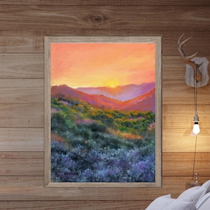 Desert landscape PRINT Colorful Arizona desert wall art  Mountains desert Sunset painting artwork, Sky colors, Nature art Western rustic art