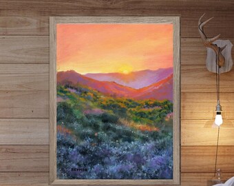 Desert landscape PRINT Colorful Arizona desert wall art  Mountains desert Sunset painting artwork, Sky colors, Nature art Western rustic art