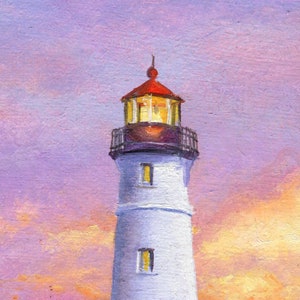 Lighthouse ORIGINAL painting, Sunset beach art framed, Crisp point lighthouse fine art, Seascape wall art Beach house decor Nautical artwork image 7