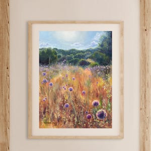 Wildflowers field painting PRINT, Field of flowers art, Spring landscape, Summer wildflower, Painting rural, Landscape sunny Countryside art