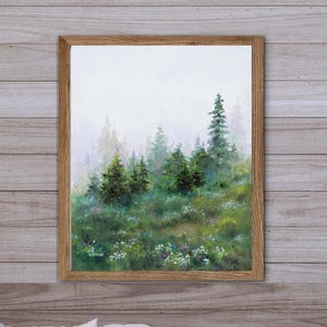 Foggy forest PRINT fine art, Moody landscape Foggy fir Misty mountain bedroom wall decor Neutral colors forest landscape Green nature pine