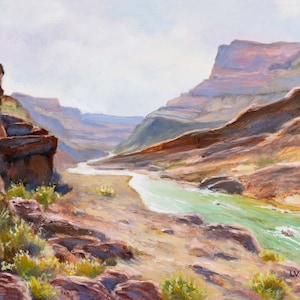 Gran Canyon Colorado river ORIGINAL art, USA National Park oil painting, Northem Arizona landscape, South California desert panoramic art