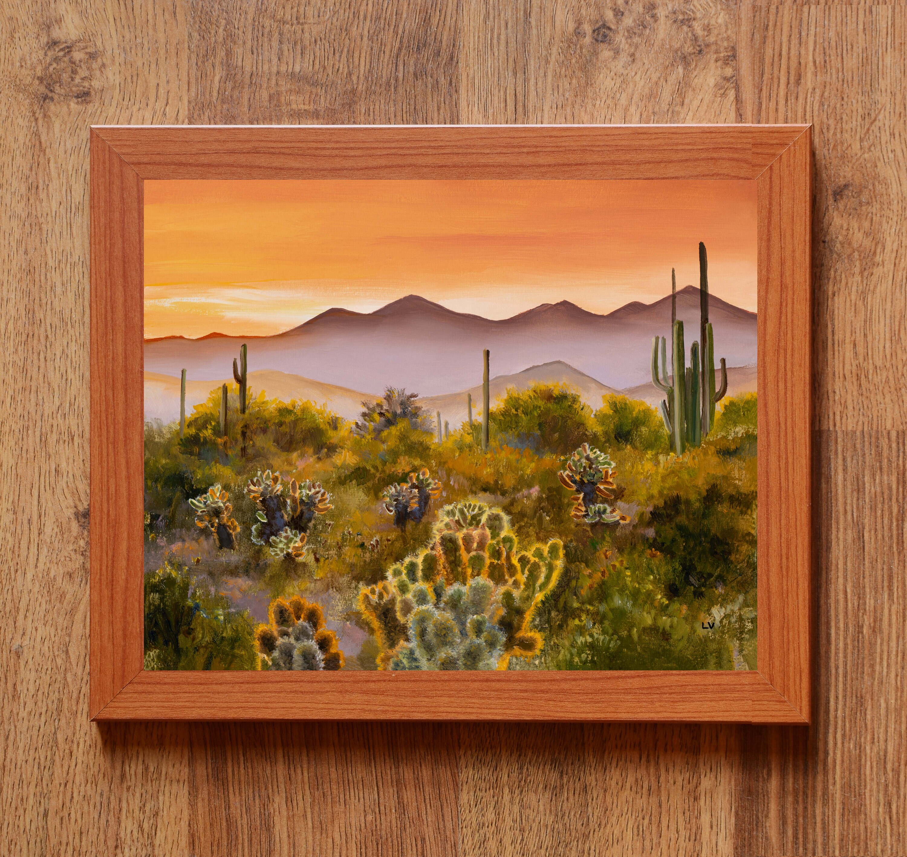 Sunset Arizona Desert ORIGINAL Painting, Saguaro National Park