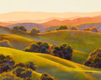 Peinture californienne ORIGINAL, peinture à l'huile de paysage, parc régional de Briones, colline verdoyante de Californie, Rolling Hills de Californie du Nord