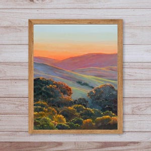 California countryside PRINT, California hills print, Sunset mountain art, American landscape painting, Farmhouse living room wall decor