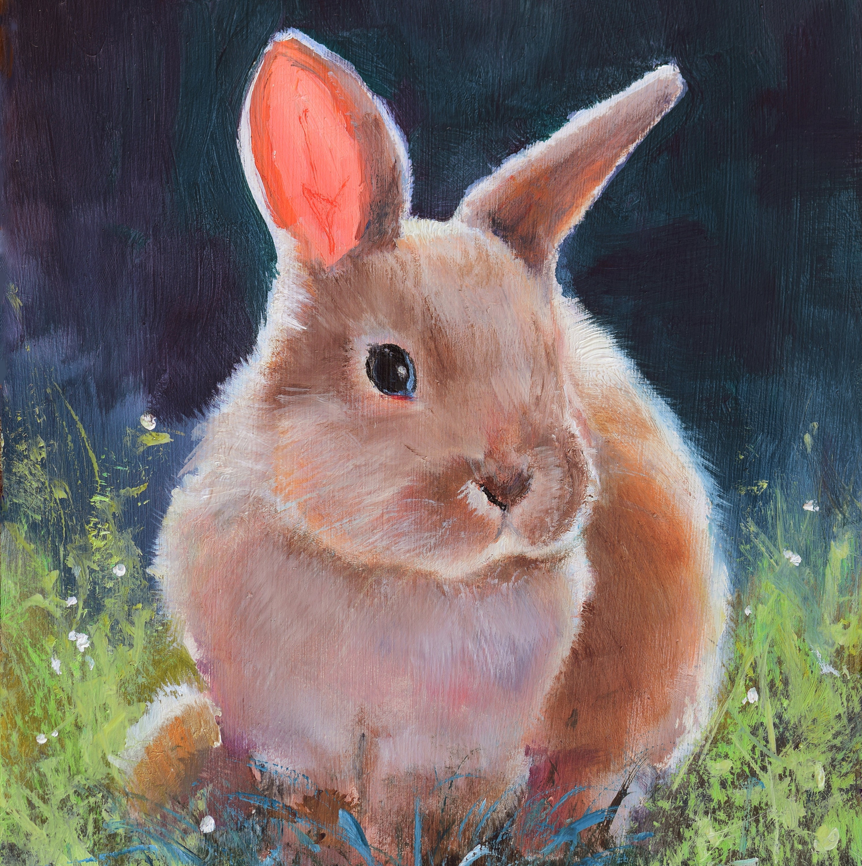 Oil Painting Canvas Kids Rabbit Pink Stock Illustration 2319260831