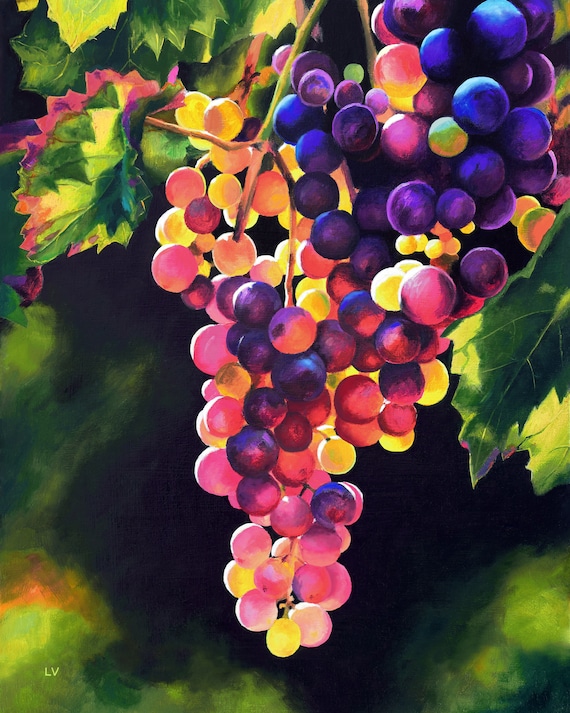 Bunch of Grapes PRINT, Grape Vine Painting, Homestead Kitchen Wall