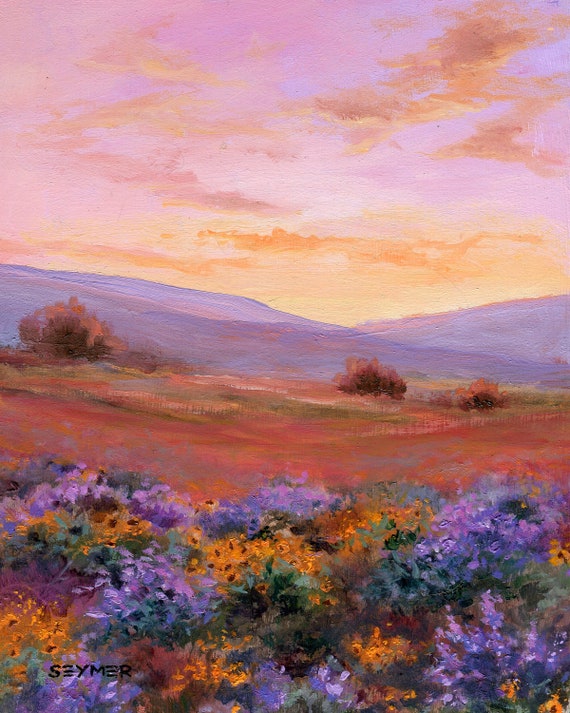 Vintage European Sunset mountain Impressionist Orig. Watercolor/ Board.  Signed