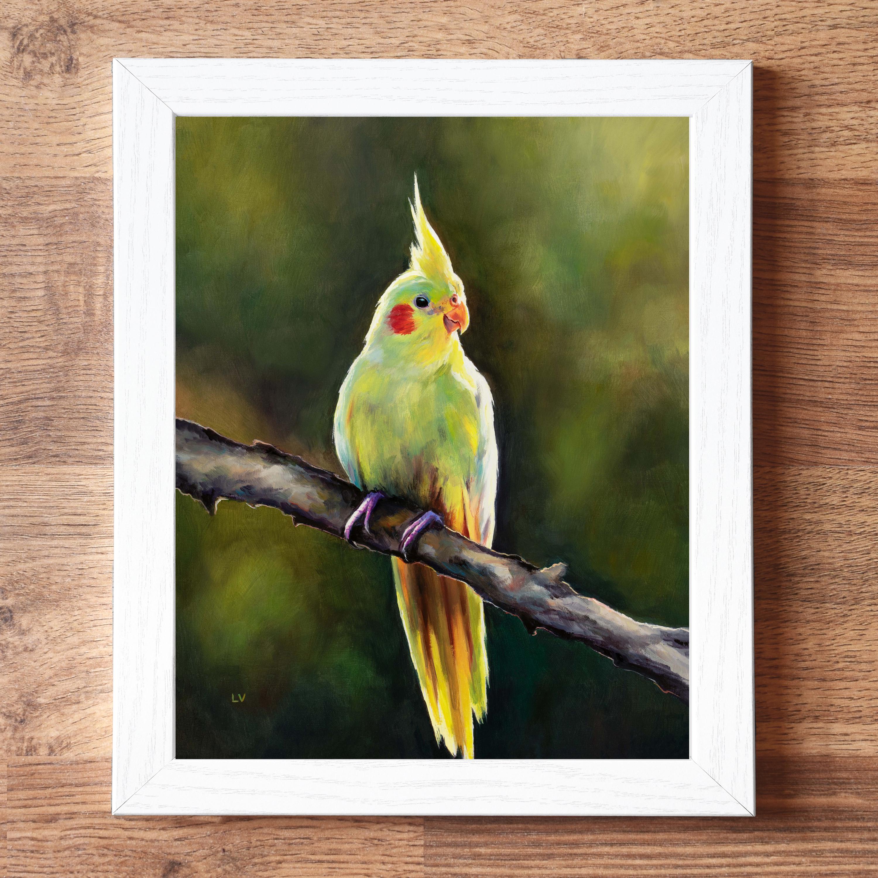 Cockatiel oil painting ORIGINAL, Realistic jungle bird artwork