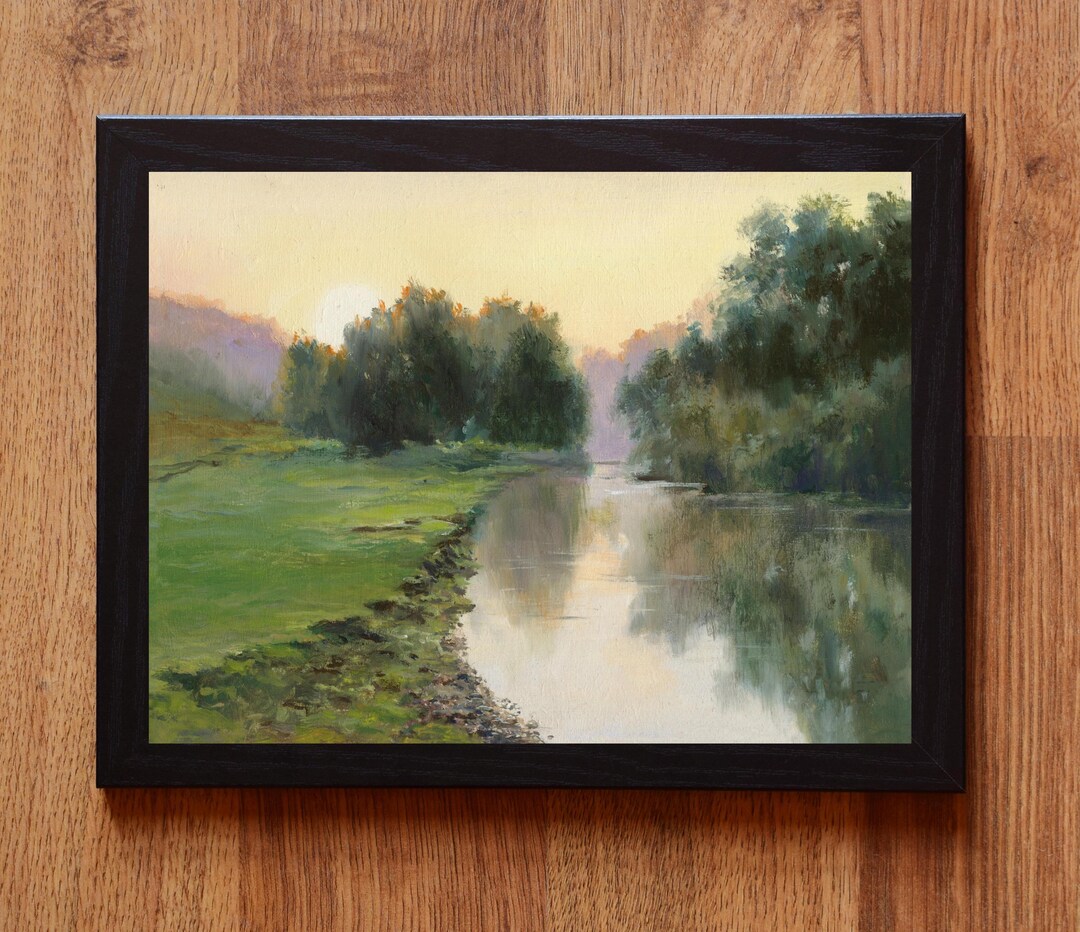 Cottage River Oil Painting ORIGINAL, Vintage Landscape Framed Art ...