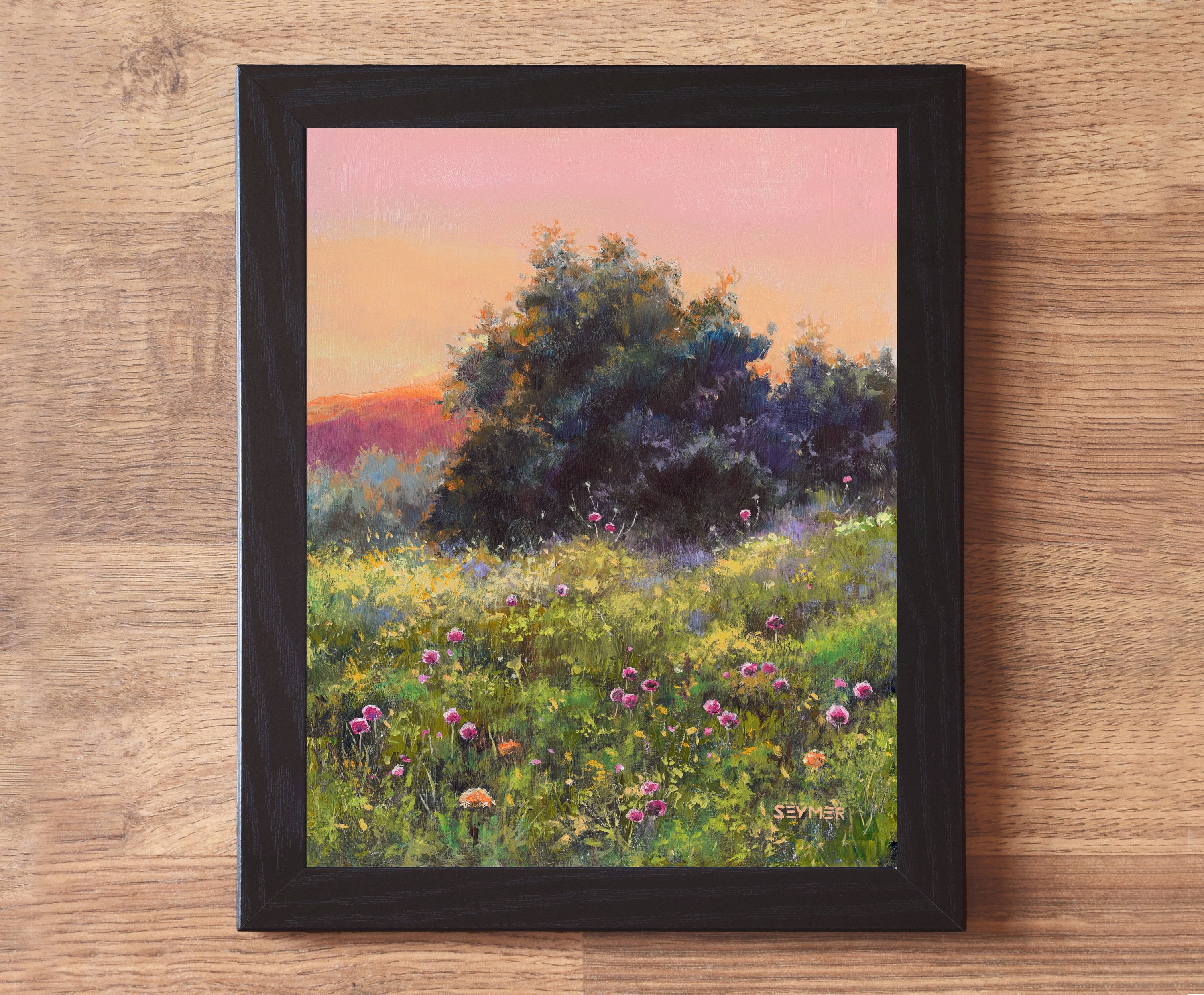 花畑のオリジナル絵画、田舎の家の装飾のための草原の油絵、夏の夕焼け