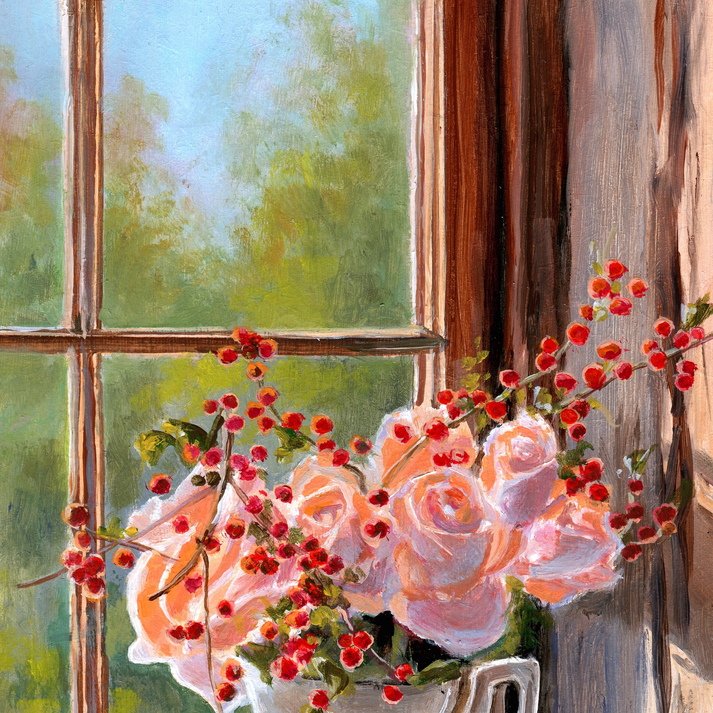 花の静物オリジナル油絵、花束の花のアート、バラの花の絵画 花の静物オリジナル油絵、花束の花のアート、バラの花の絵画