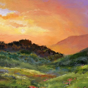 Sunset landscape oil painting original, Framed country landscape art, Modern farmhouse paintings, Impressionist landscape art, Cottage decor