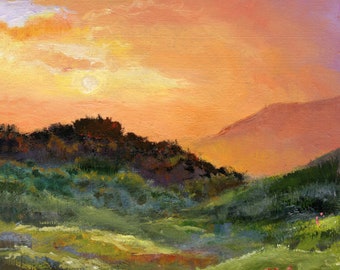 Sunset landscape oil painting original, Framed country landscape art, Modern farmhouse paintings, Impressionist landscape art, Cottage decor