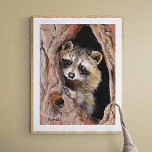 Raccoon PRINT for nursery decor, Raccoon wall art, Vintage animal wall print, Baby room nursery poster, Animal illustration, Wildlife print