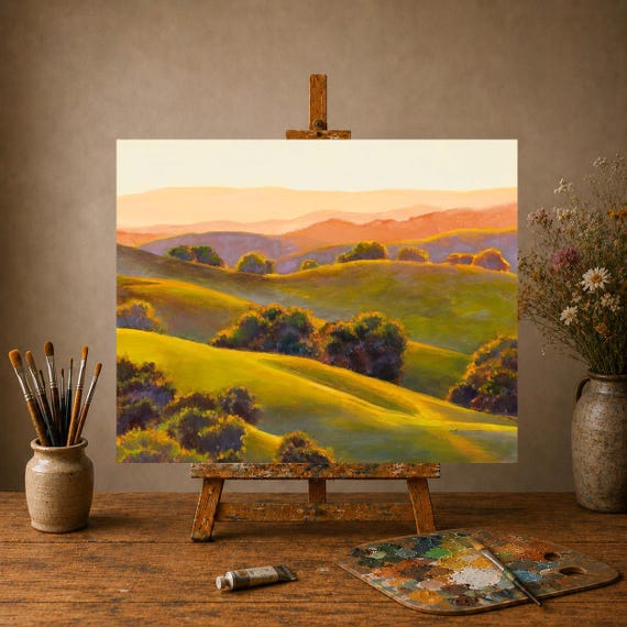 California painting ORIGINAL, Landscape oil painting, Briones Regional Park, Green hillside California, Rolling hills Northern California