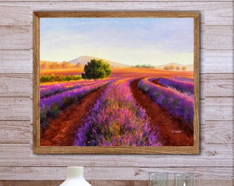 Lavender fields PRINT, Provence landscape country art Provencal house decor, Purple lavender landscapes Art farmhouse French wall art