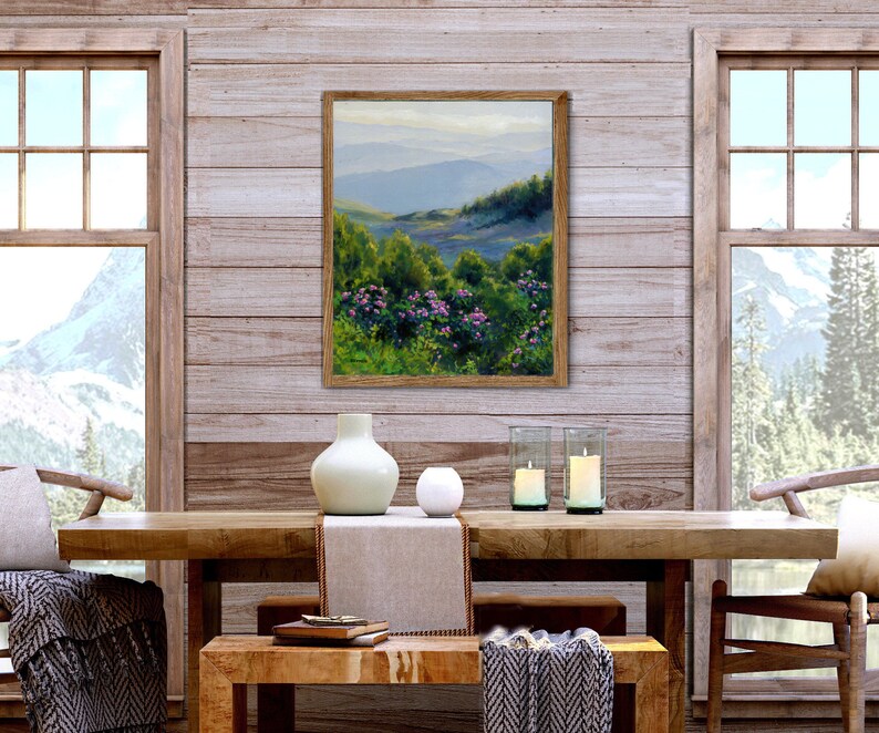 Appalachian mountains painting ORIGINAL, Great smoky mountains national park, Tennessee landscape, North carolina Blue Ridge framed art image 3