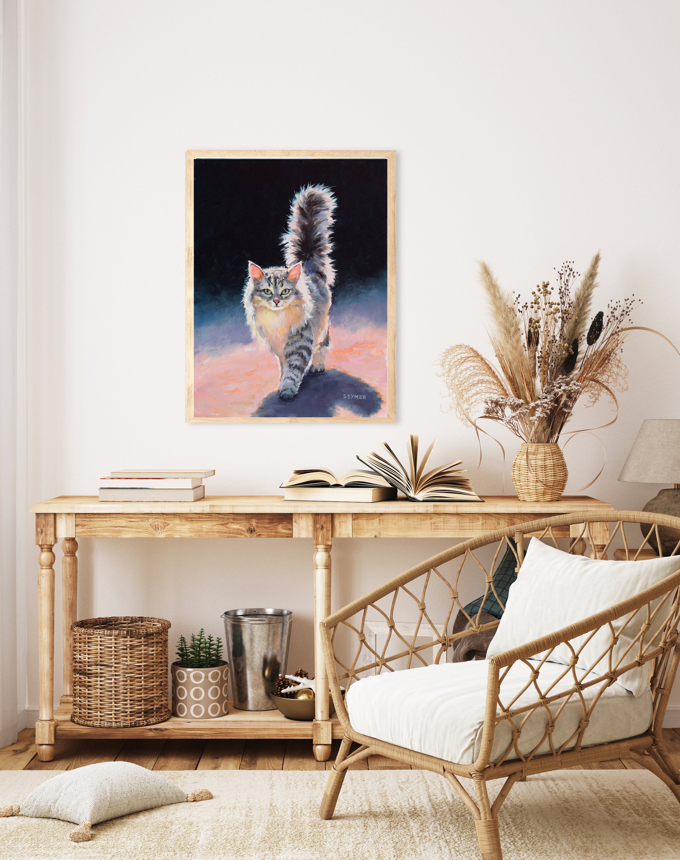 メインクーンの猫の絵、メインクーンのギフト、デスクトップ装飾用の