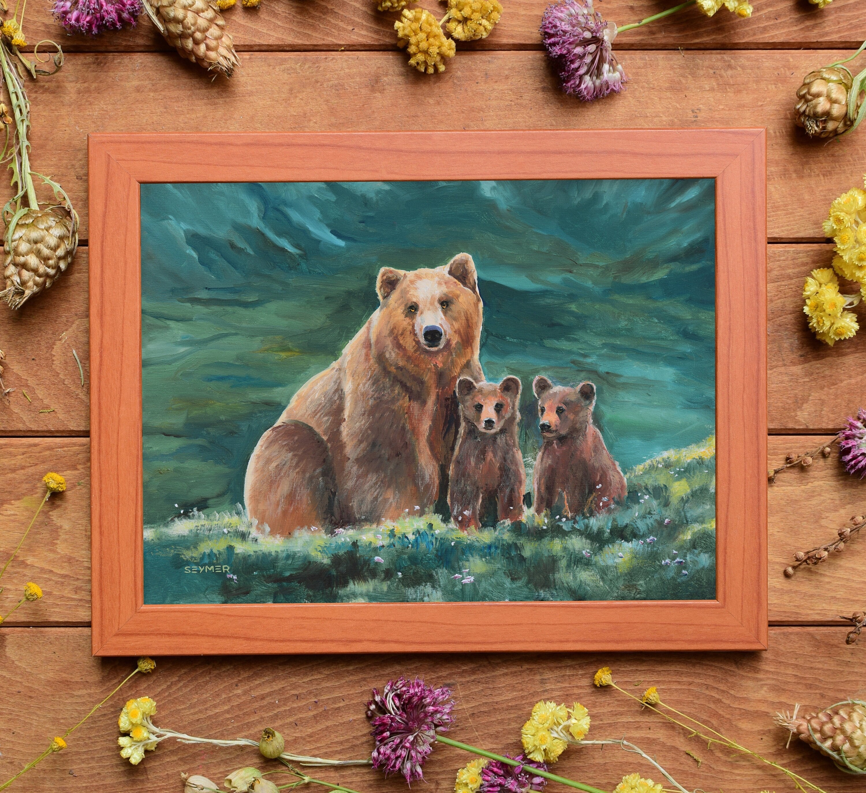 WallClassics - Poster de jardin - Ours grizzli avec Bébé ours dans la forêt  - 50x50 cm