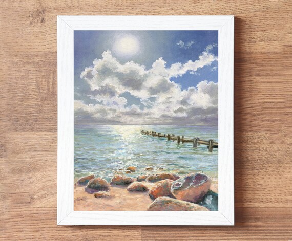 Impression sur toile paysage plage mer. Image sur Toile. Horizon du coucher du soleil. Tableau sur toile nature paysage mer. Tableaux moderne decoration murale salon. 36x68cm(14.1x26.8 ) Sans cadre