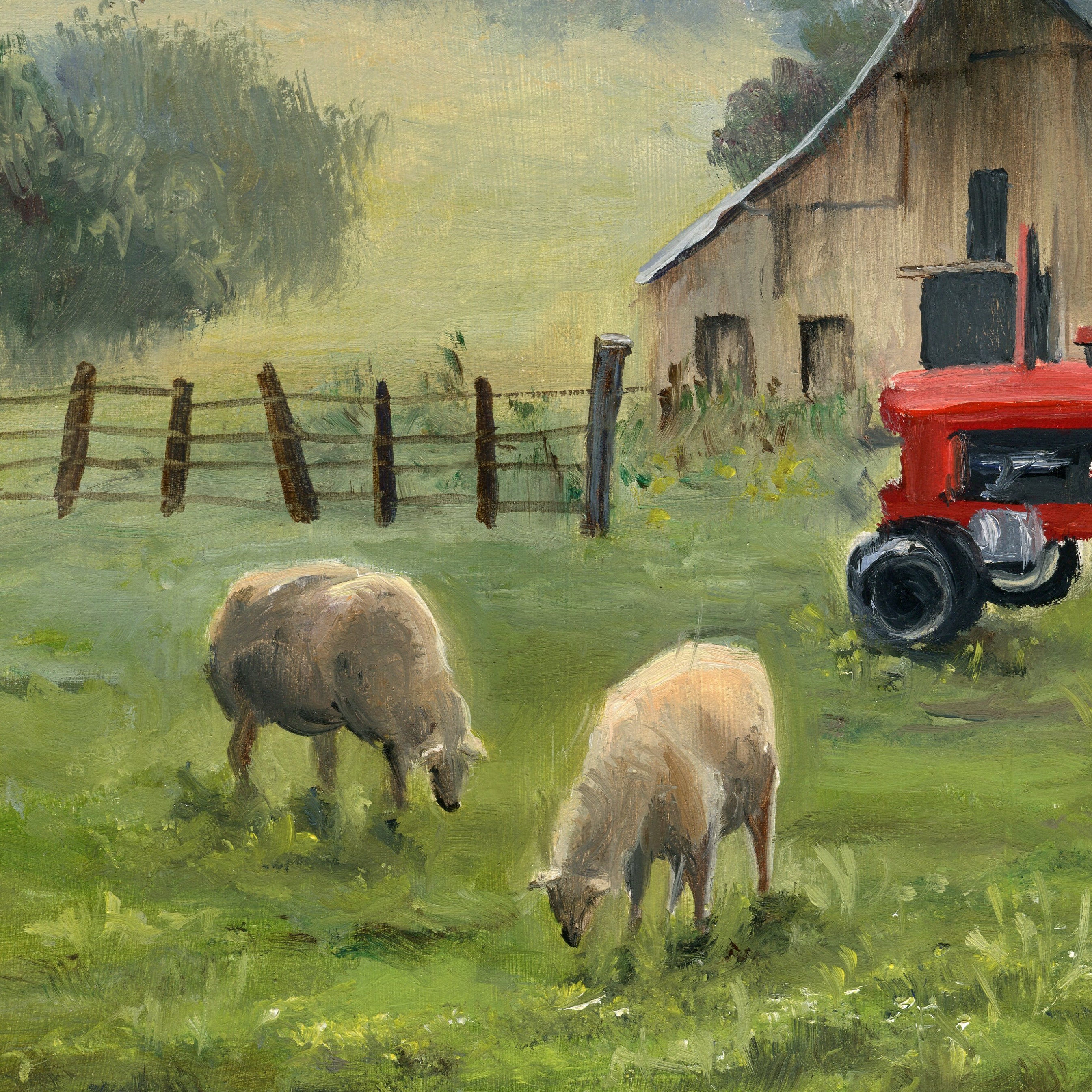 Gerahmtes Wandbild „Rote Scheune“ – 91,4 X 61 Cm, Holzrahmen, Landschafts-Deko Für Wohnzimmer & Küche