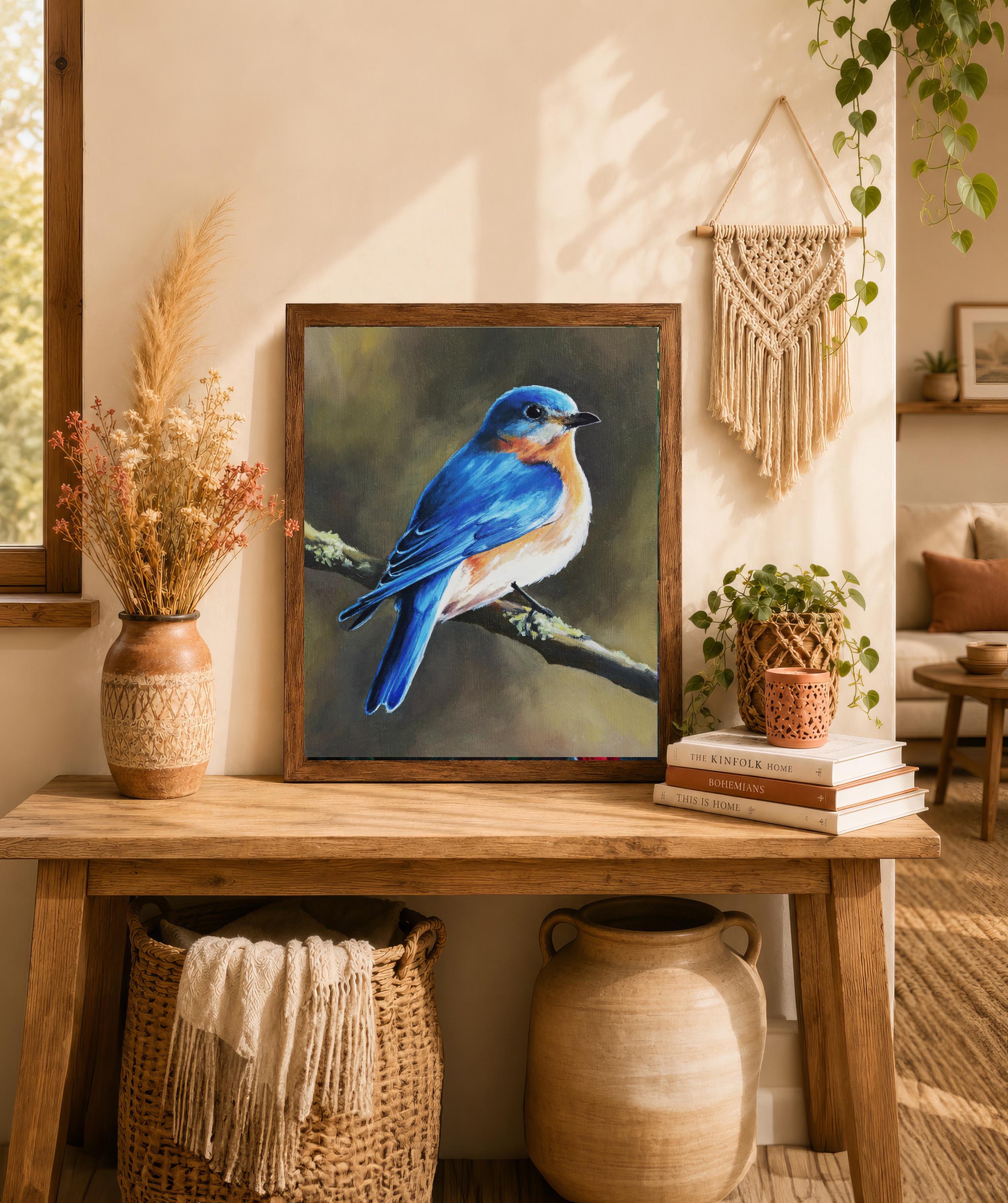 Bluebird Painting Art PRINT, Vintage Blue Bird Poster, Wildlife
