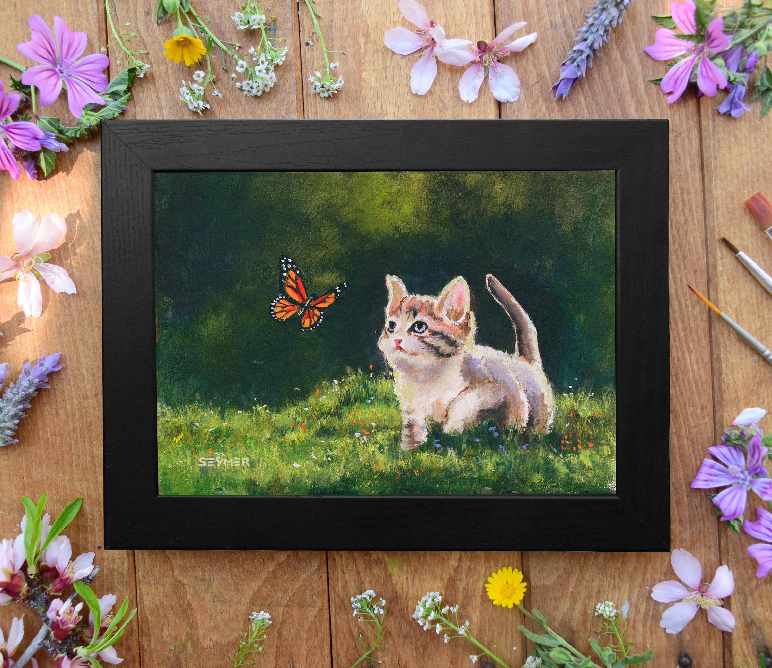 絵画 インテリア 額付(白) 油絵 uF6-071219 猫たちと犬たち 絵画 インテリア 額付(白) 油絵 uF6-071219 猫たちと犬たち 油絵