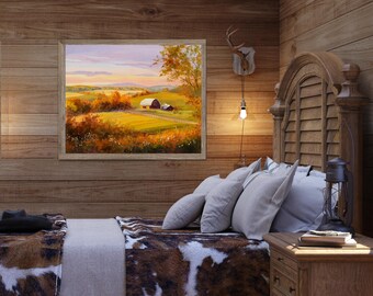 素朴な農場のオリジナル絵画、カントリーリビングアメリカンアート