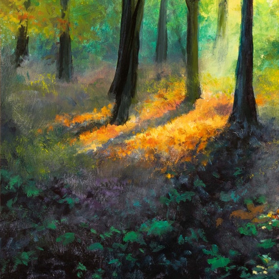絵画 Hevy forest Forest Painting PRINT, Woods Landscape Colorful Tree Misty Light