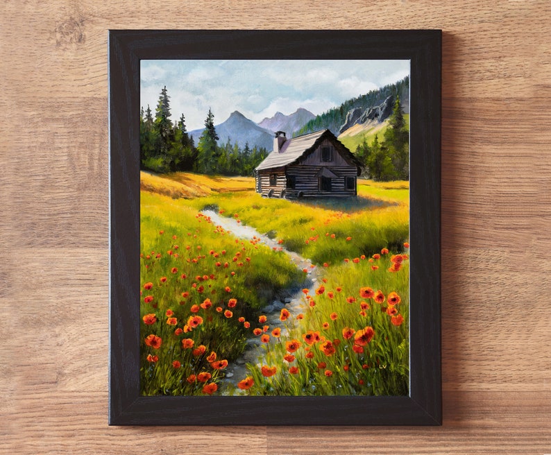 Cabin in the Woods ORIGINAL Oil Painting, Mountain Stream Artwork ...