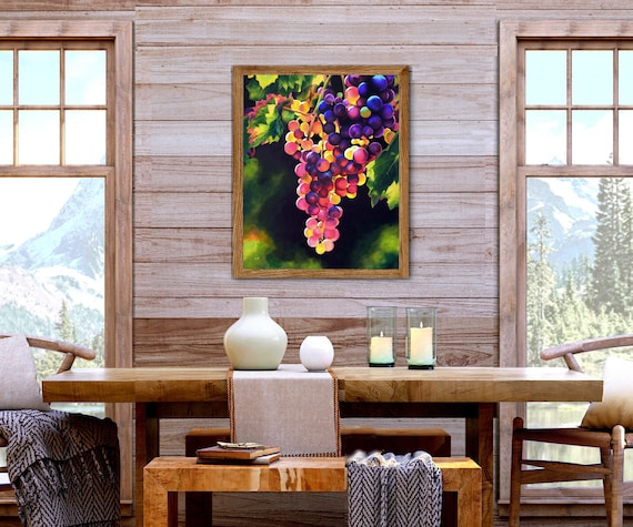 Bunch of Grapes PRINT, Grape Vine Painting, Homestead Kitchen Wall