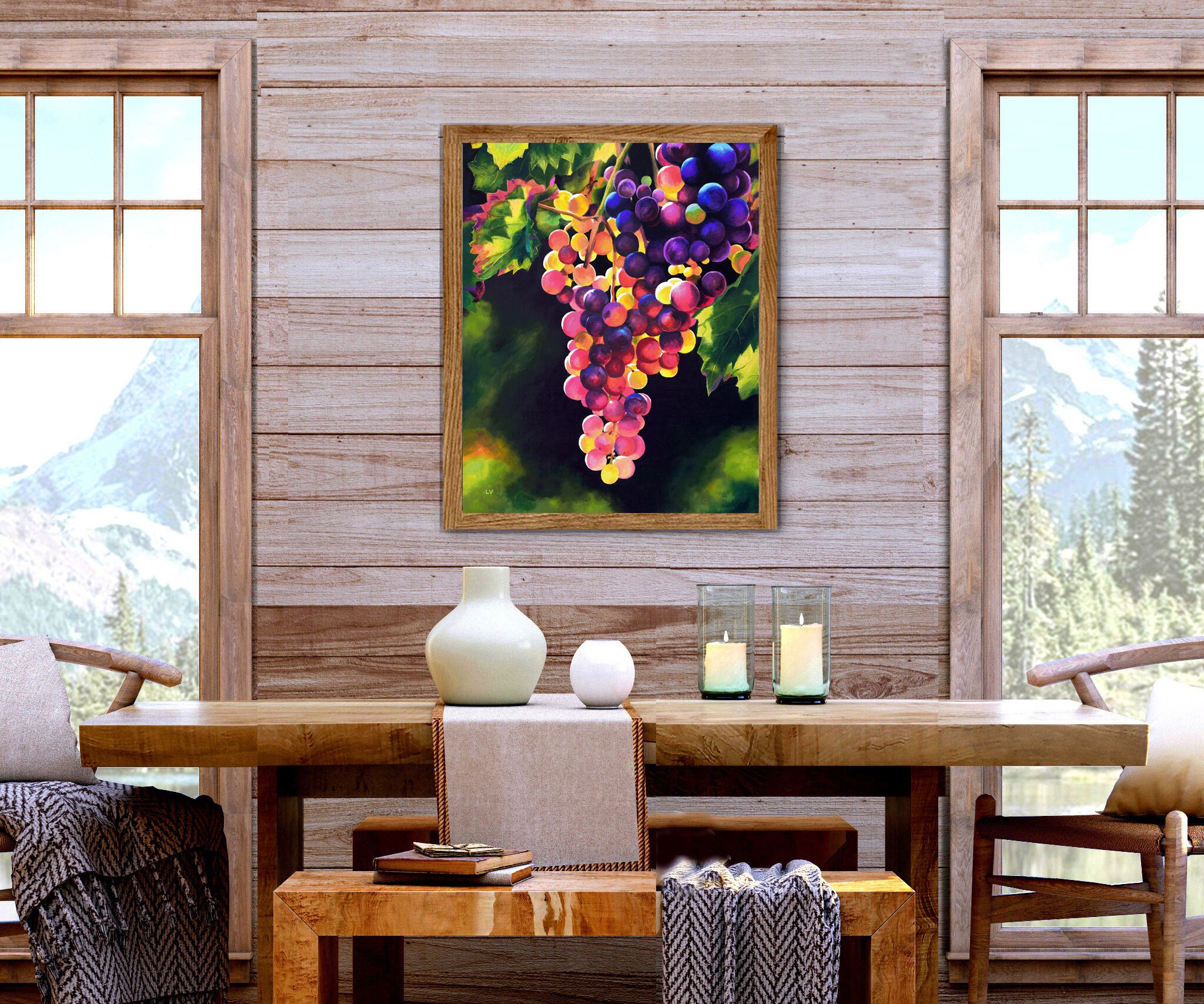 Bunch of Grapes PRINT, Grape Vine Painting, Homestead Kitchen Wall