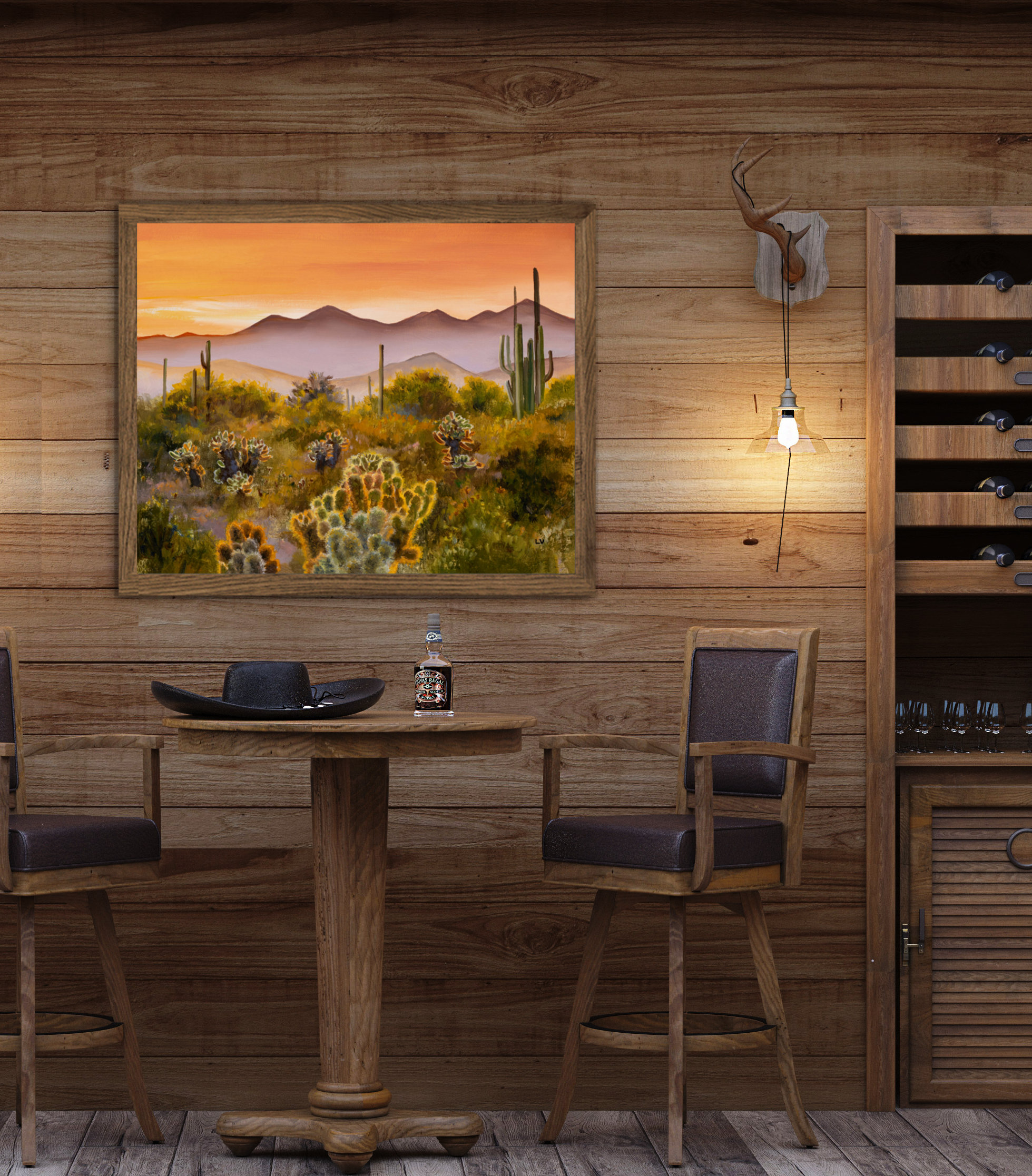 Sunset Arizona Desert ORIGINAL Painting, Saguaro National Park