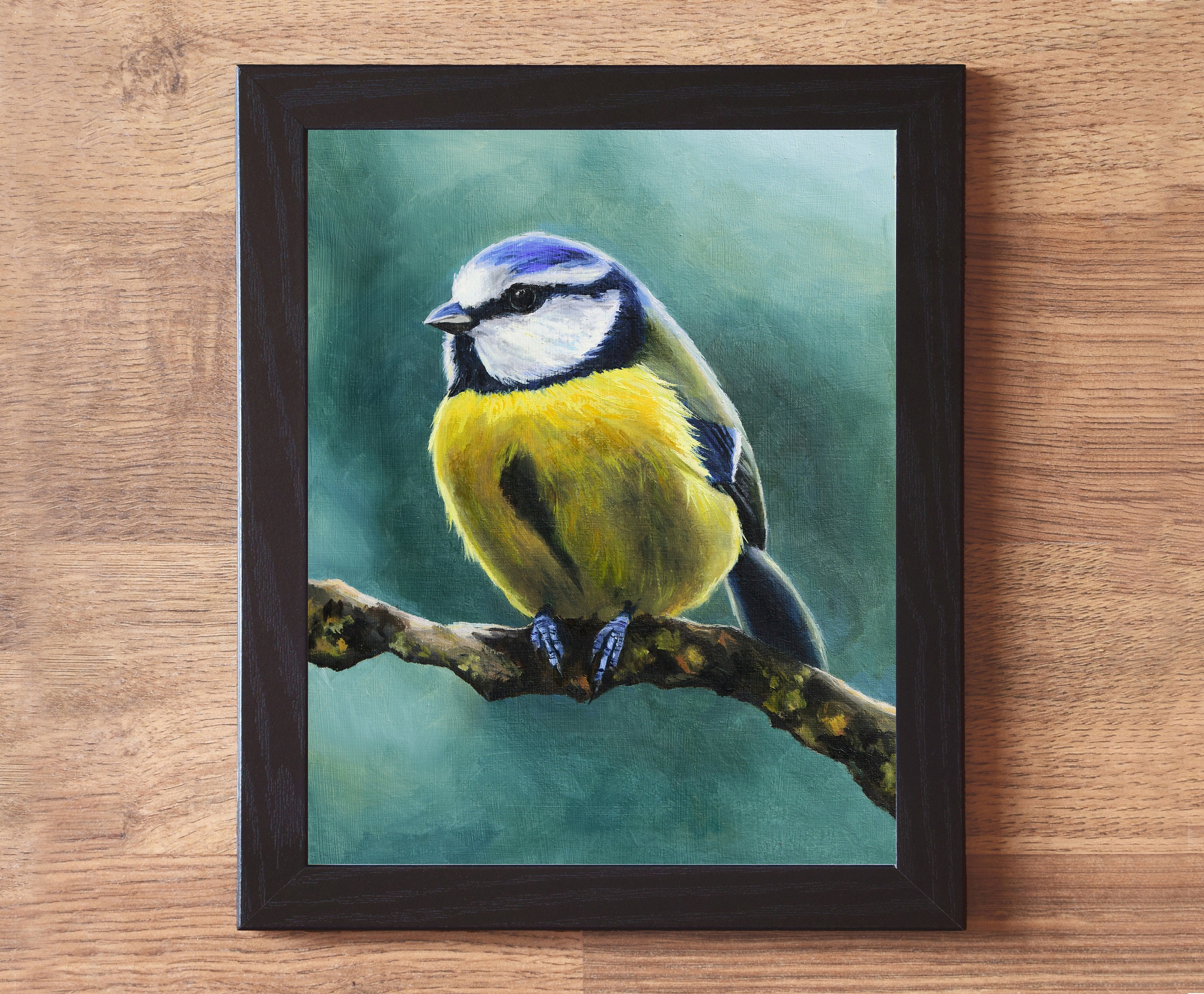 Blue tit ORIGINAL artwork, Tit bird oil painting, Small wildlife