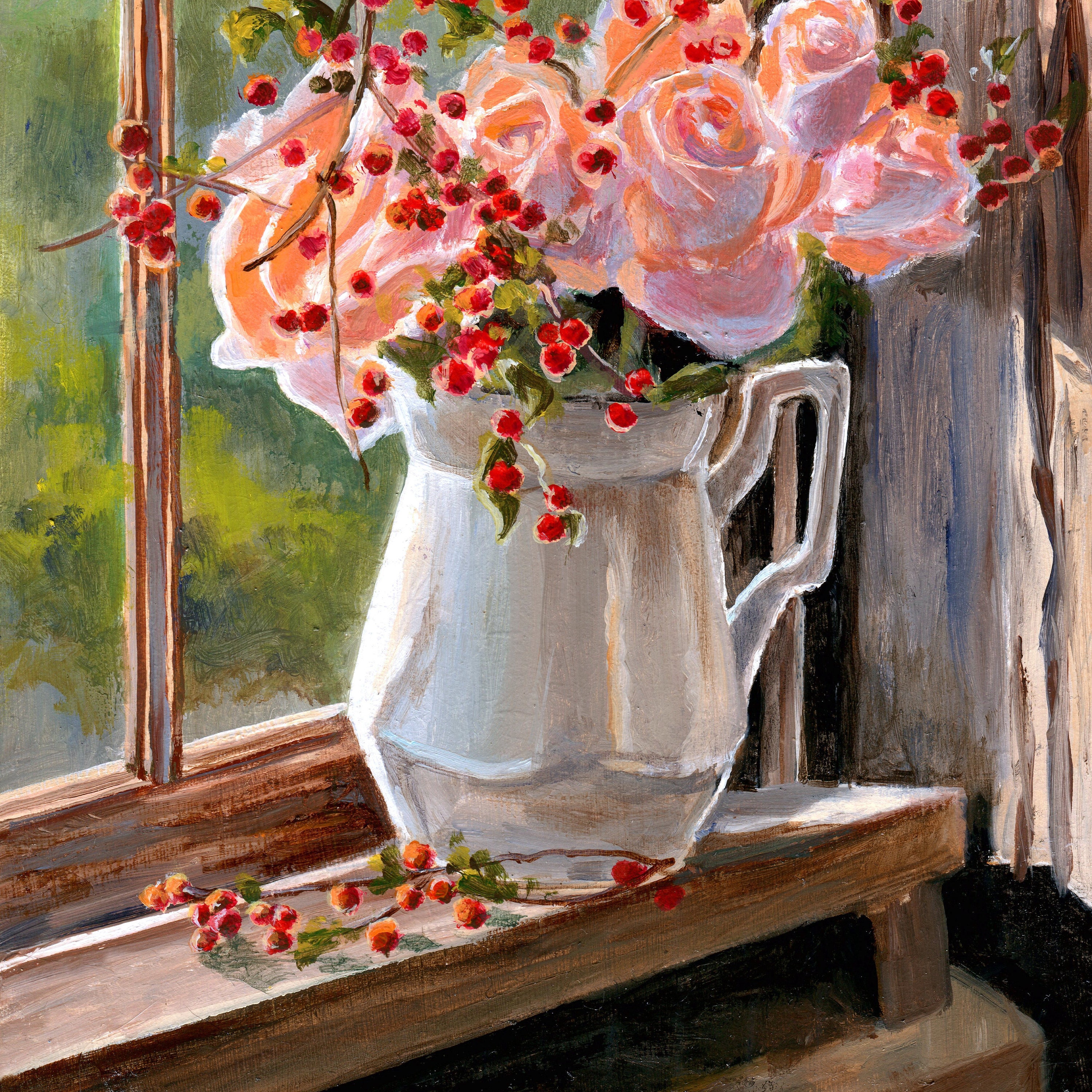 花の静物オリジナル油絵、花束の花のアート、バラの花の絵画 花の静物オリジナル油絵、花束の花のアート、バラの花の絵画