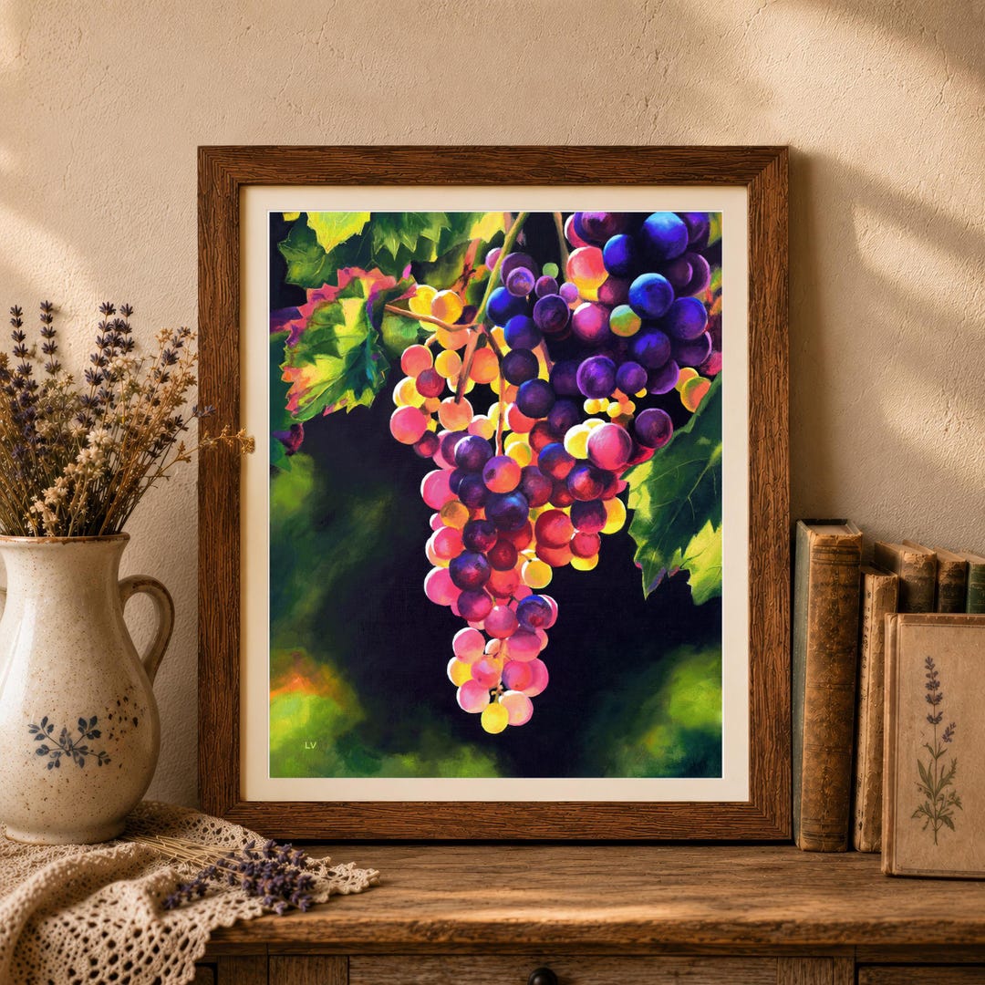 Bunch of Grapes PRINT, Grape Vine Painting, Homestead Kitchen Wall