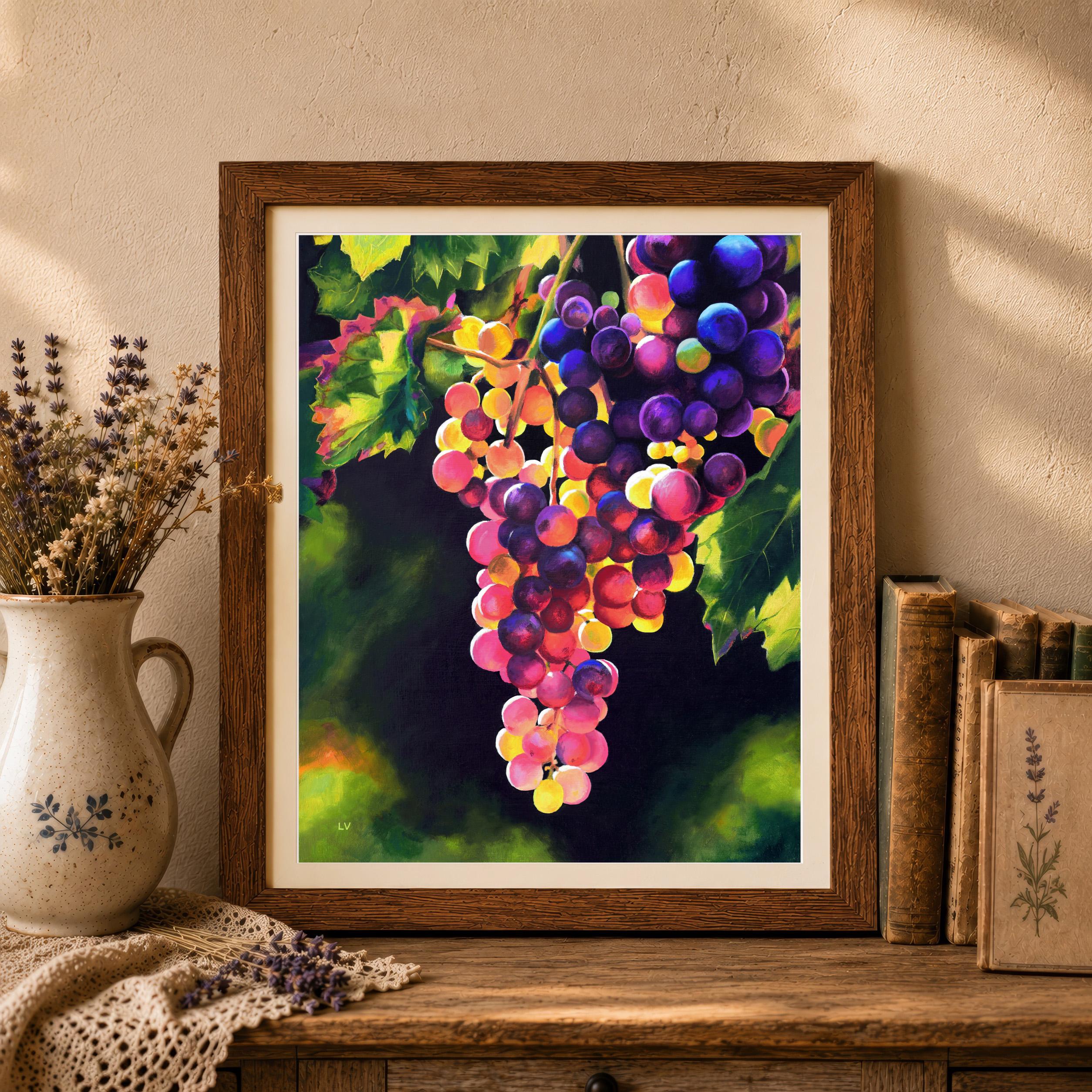 Bunch of Grapes PRINT, Grape Vine Painting, Homestead Kitchen Wall
