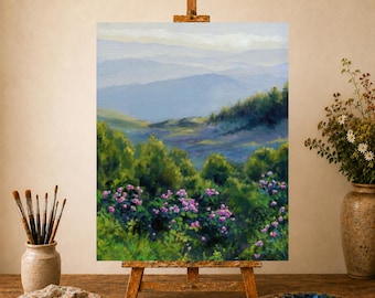 Appalachian mountains painting ORIGINAL, Great smoky mountains national park, Tennessee landscape, North carolina Blue Ridge framed art