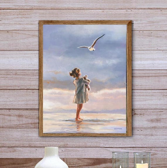 少女と海辺 絵画 油絵 画家不明